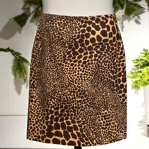 Y2K Trina Turk Brown Leopard Pencil Skirt Back Zip Corduroy Lace Sz 8-10 Medium - Picture 1 of 7